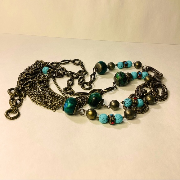 Bronze Chain Blue Color Beads Necklace - Picture 6 of 8